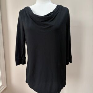 Black Draped Neck 3/4 Sleeve Cotton Shirt